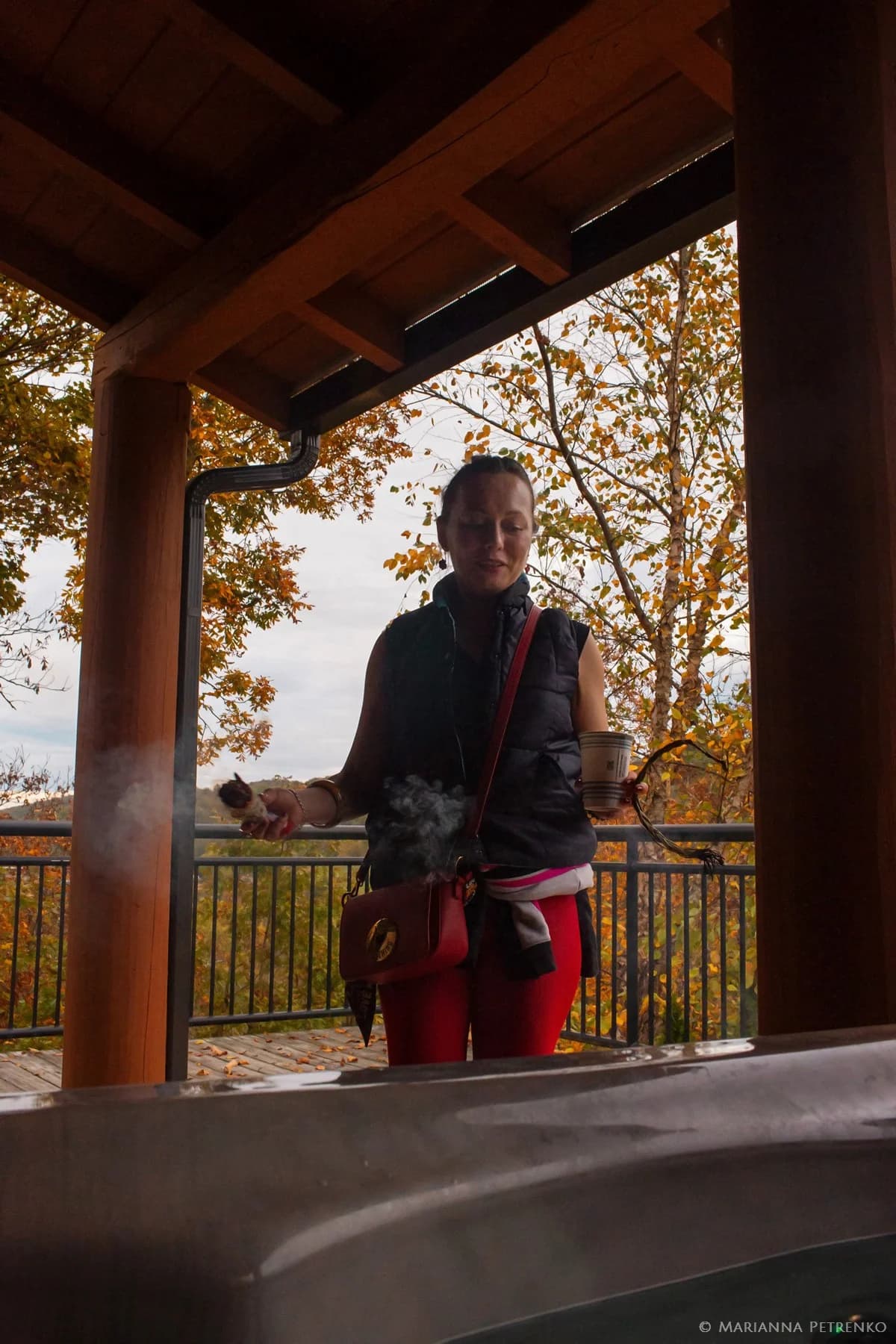 Private deck with hot tub and autumn mountain views near Dollywood at Moose Hollow Lodge in Pigeon Forge