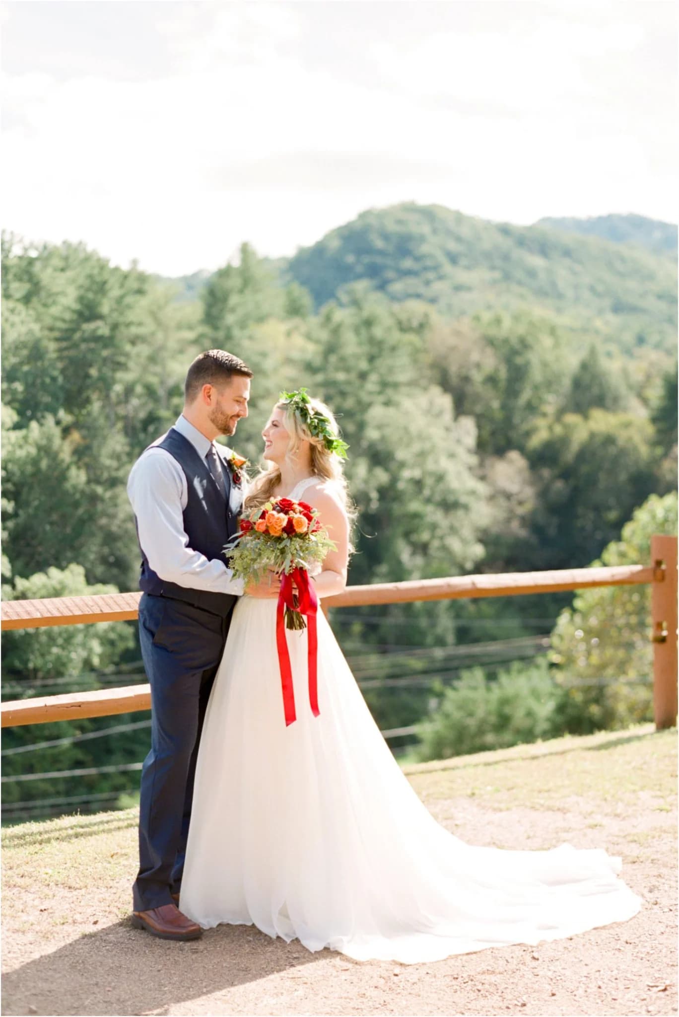 Wedding couple with Smoky Mountains views at Moose Hollow Lodge in Pigeon Forge near Dollywood